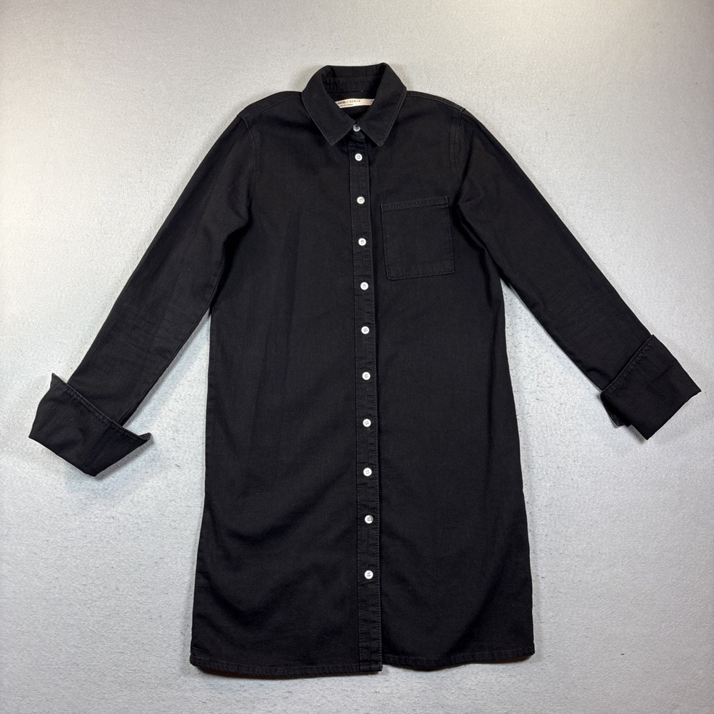 ASOS DESIGN WOMENS MINI SHIRT DRESS SIZE BUTTON UP LONG‎ SLEEVE BLACK SIZE UK8